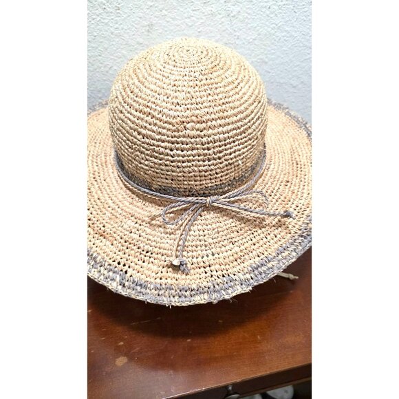 Wallaroo Women's Natural & Gray Raffia Sun Hat Wide Brim & Adjustable Fit - Picture 4 of 8